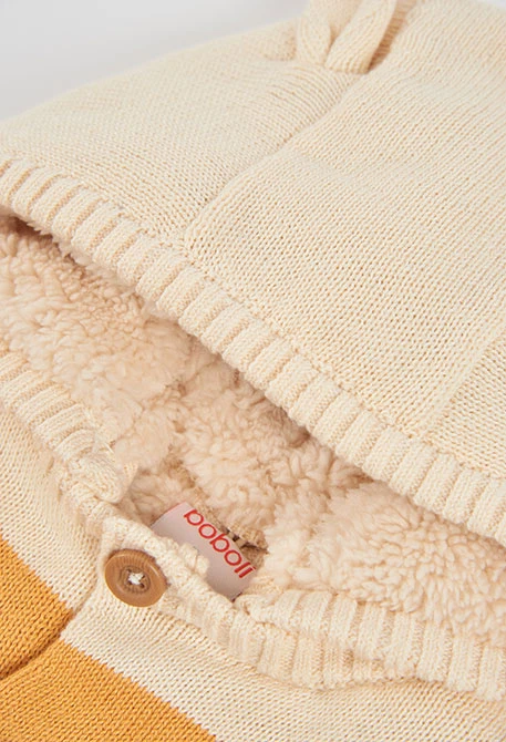 Veste en maille bébé écrue à rayures avec capuche
