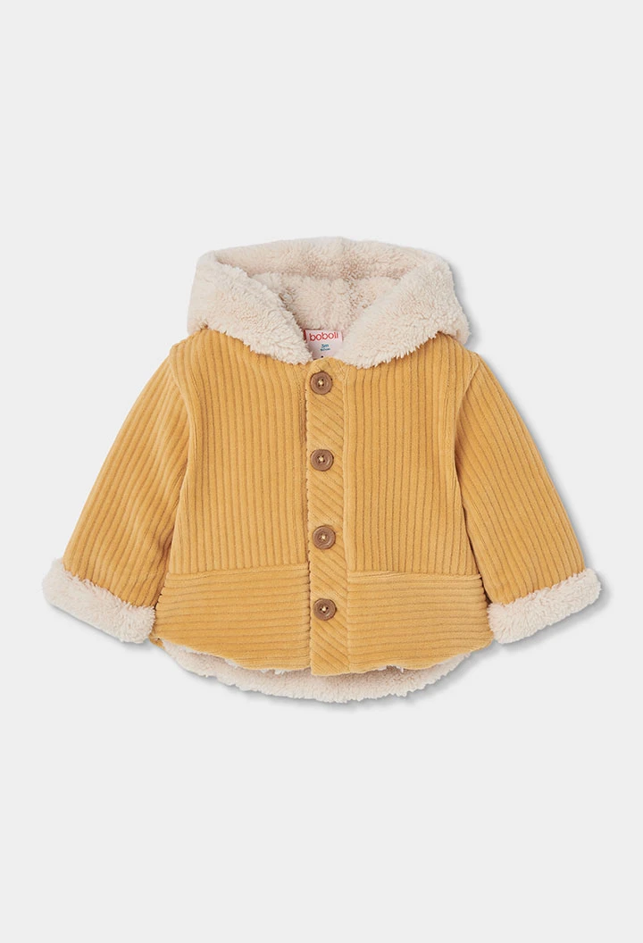 Veste en maille bébé jaune avec capuche