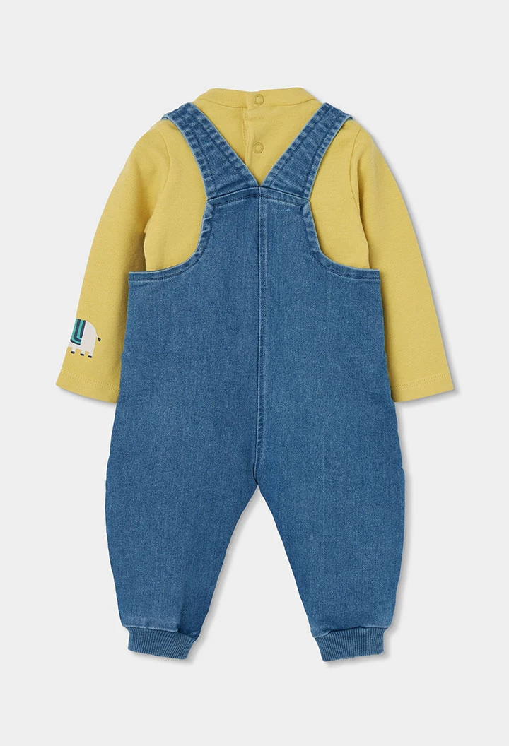 Conjunto denim bebé azul bordado de animales