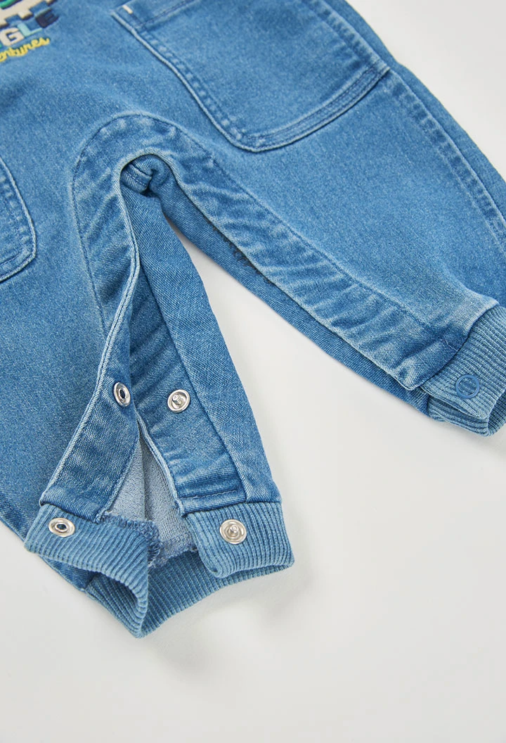 Conjunto denim bebé azul bordado de animales