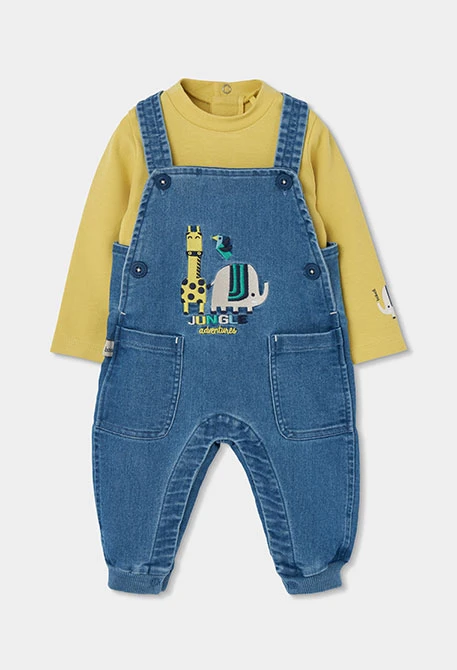 Conjunt denim nadó blau brodat d\'animals