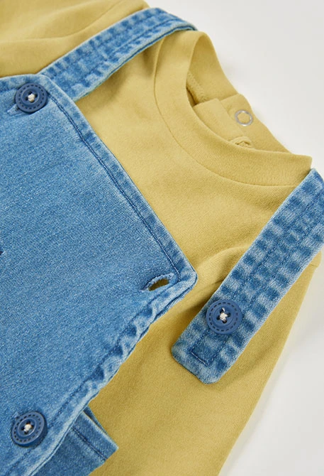 Completo denim neonato maschio blu ricamato con animali