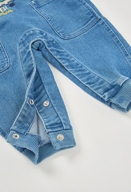 Completo denim neonato maschio blu ricamato con animali