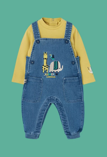 Ensemble denim bébé garçon bleu brodé d\'animaux