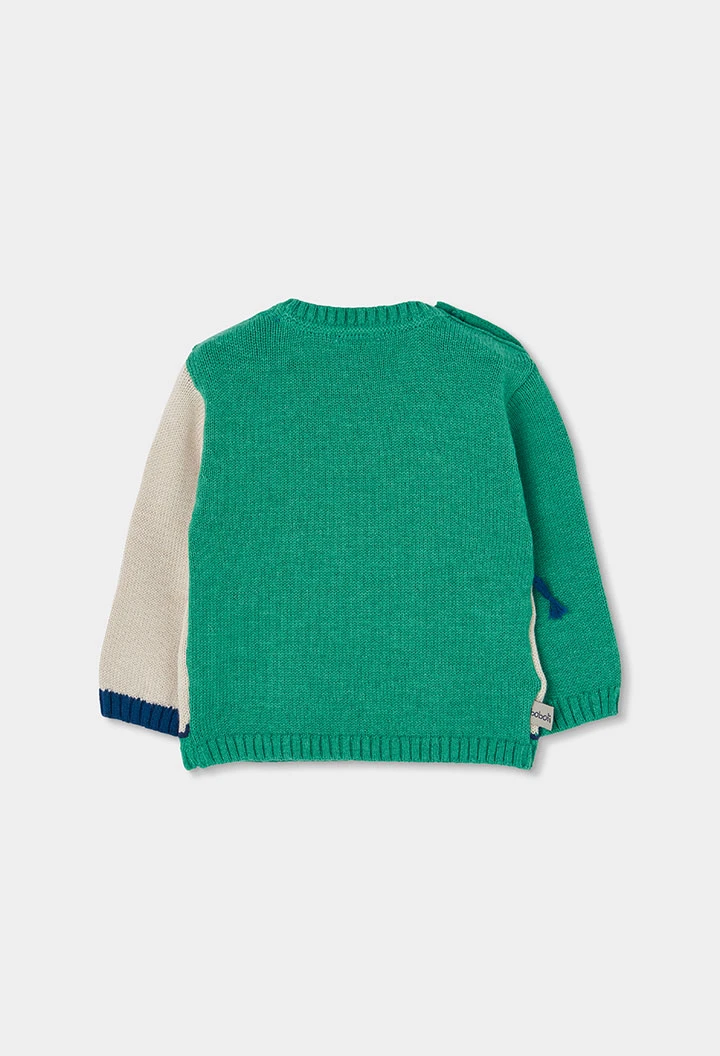 Babypullover Junge grün mit Elefantenprint