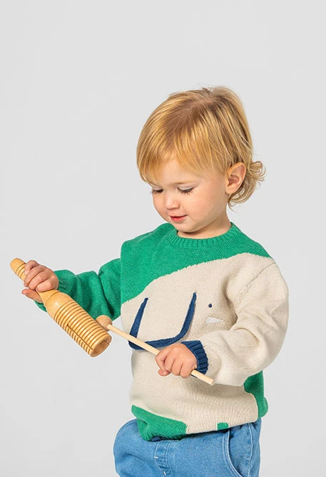 Babypullover Junge grün mit Elefantenprint