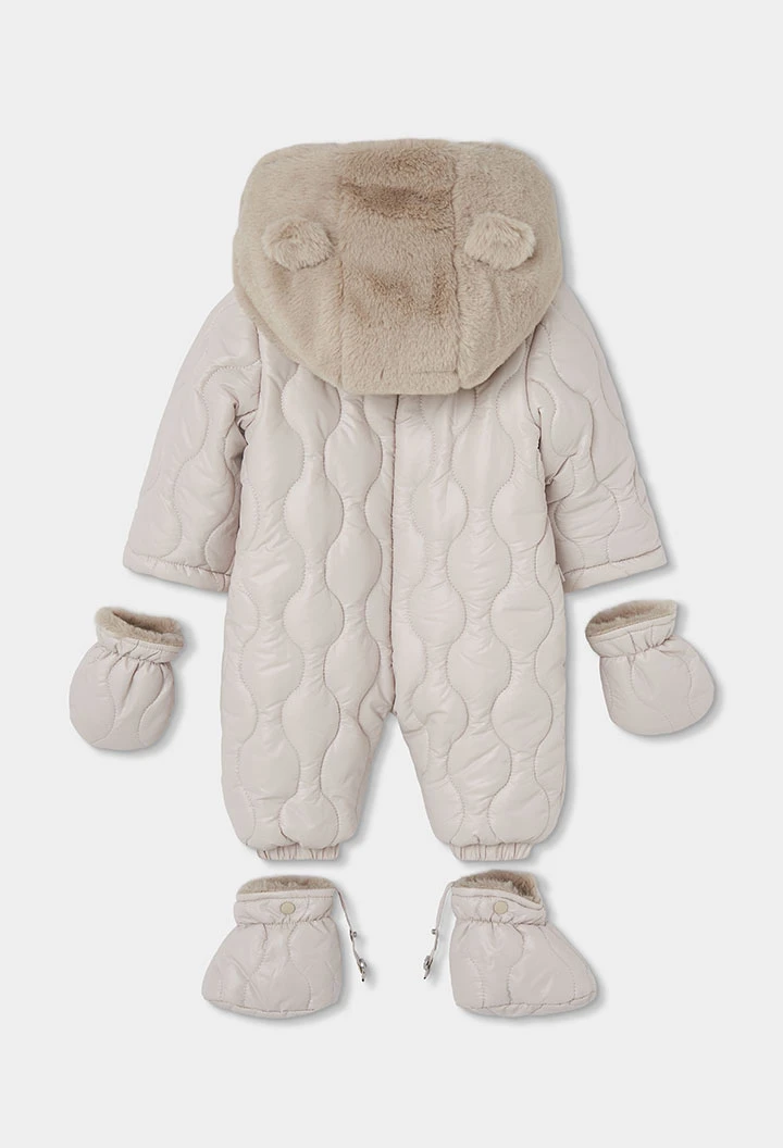 Technisch gestrickter Strampler für Babys in Beige mit Giraffe