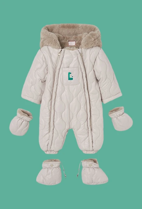 Beige giraffe technical knit baby sleepsuit