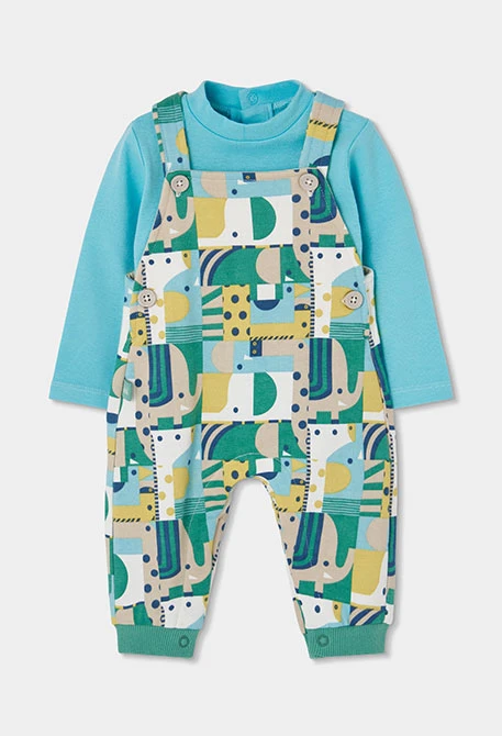 Conjunto punto bebé niño estampado animales verde