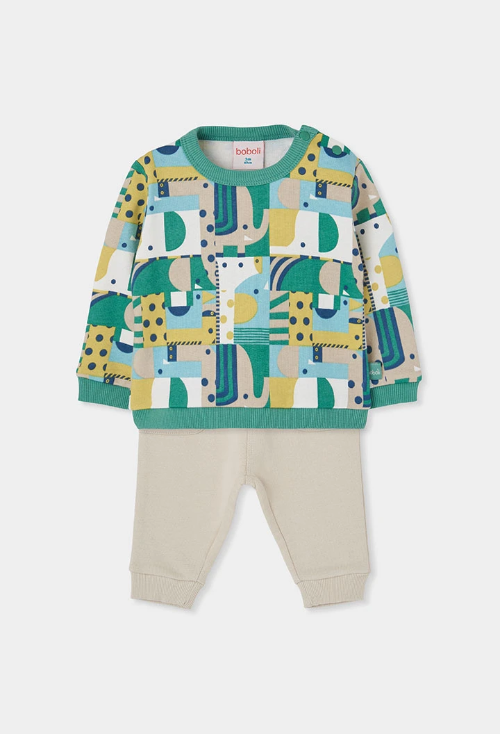 Baby boy knitted set with green geometric print