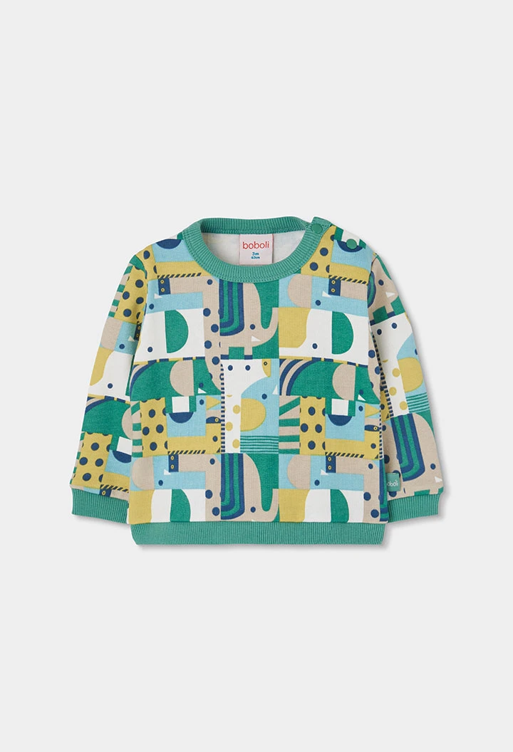 Conjunto punto bebé niño estampado geométrico verde