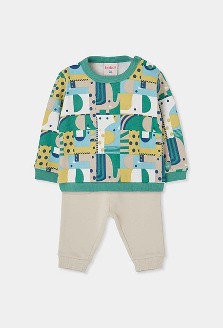 Completo in maglia neonato maschio stampato geometrico verde