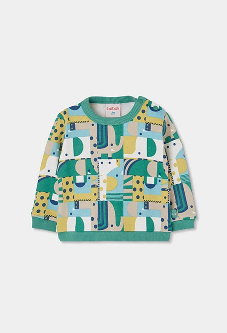Grünes geometrisch gemustertes Baby-Strickset für Jungen