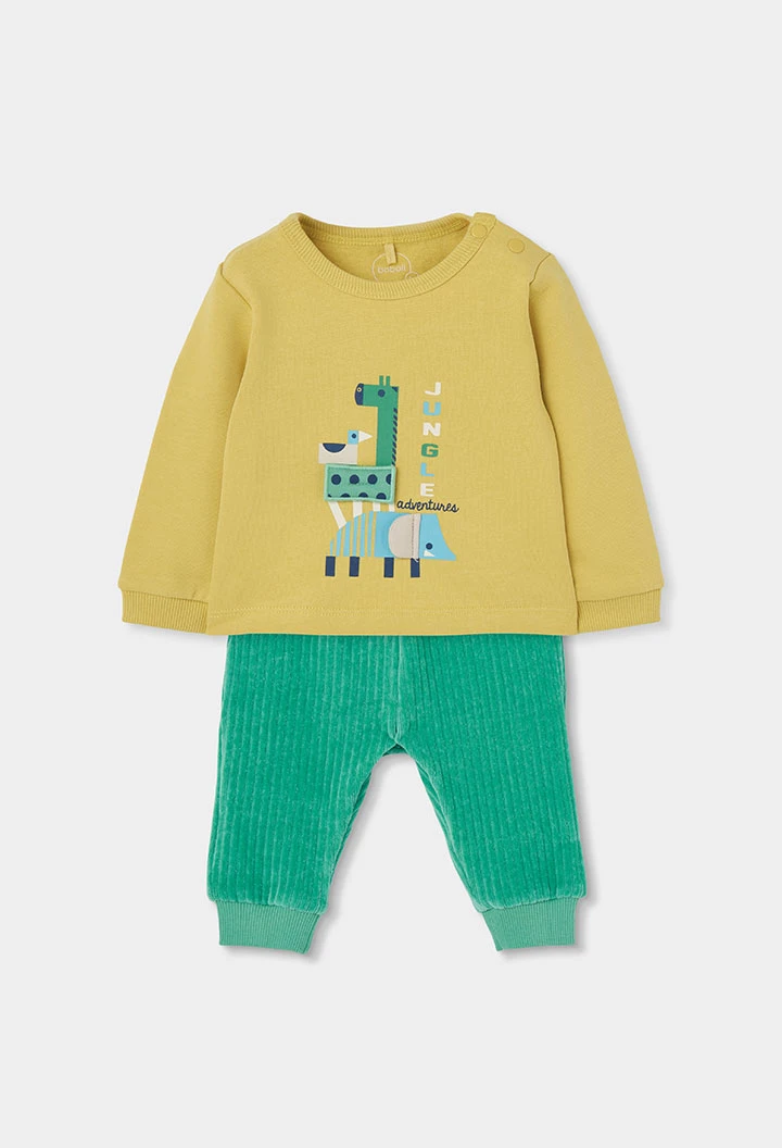Conjunto punto bebé niño verde estampado jungla