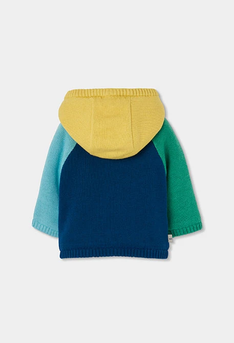 Strickjacke für Baby, mehrfarbig blau, mit Kapuze