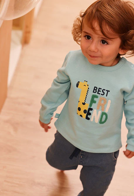 Sweat-shirt en molleton bébé vert avec girafe