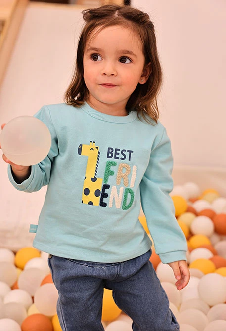 Baby green fleece sweatshirt with giraffe