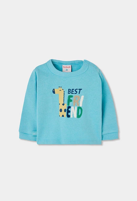 Baby green fleece sweatshirt with giraffe