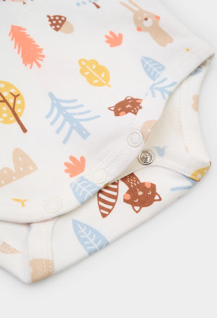 Beige Baby-Body mit Waldtier-Print