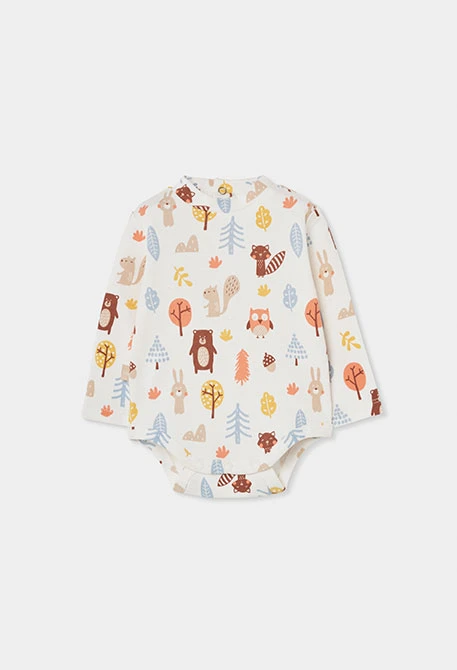 Beige Baby-Body mit Waldtier-Print