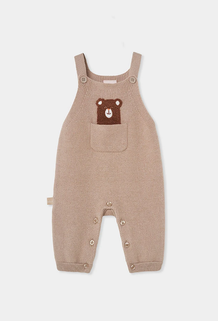 Salopette bébé beige avec broderie ourson