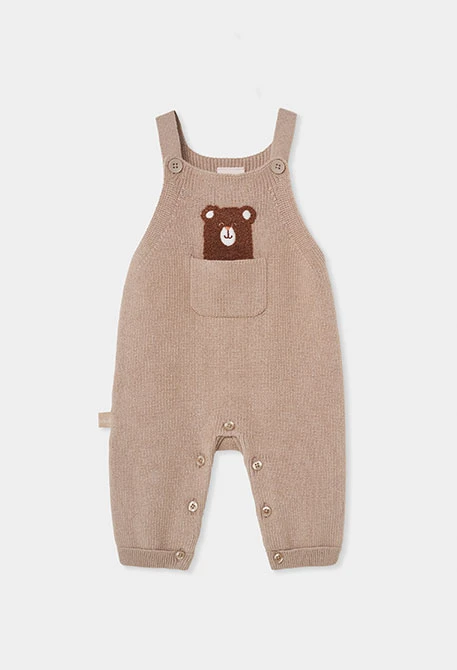 Salopette bébé beige avec broderie ourson