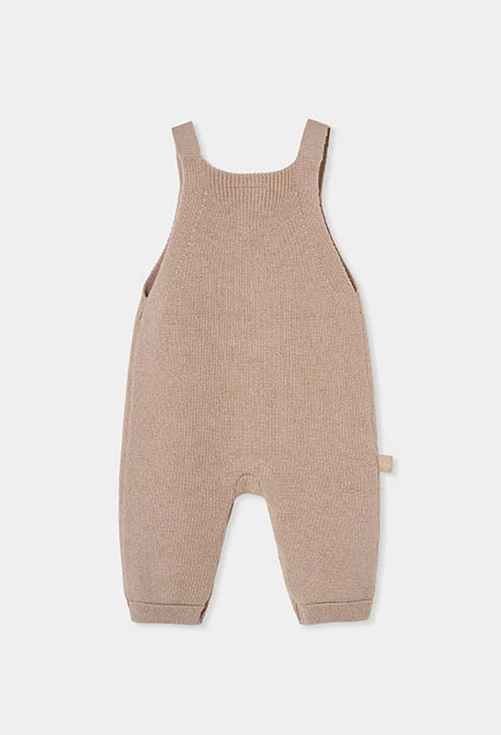 Salopette neonato beige con ricamo di orso