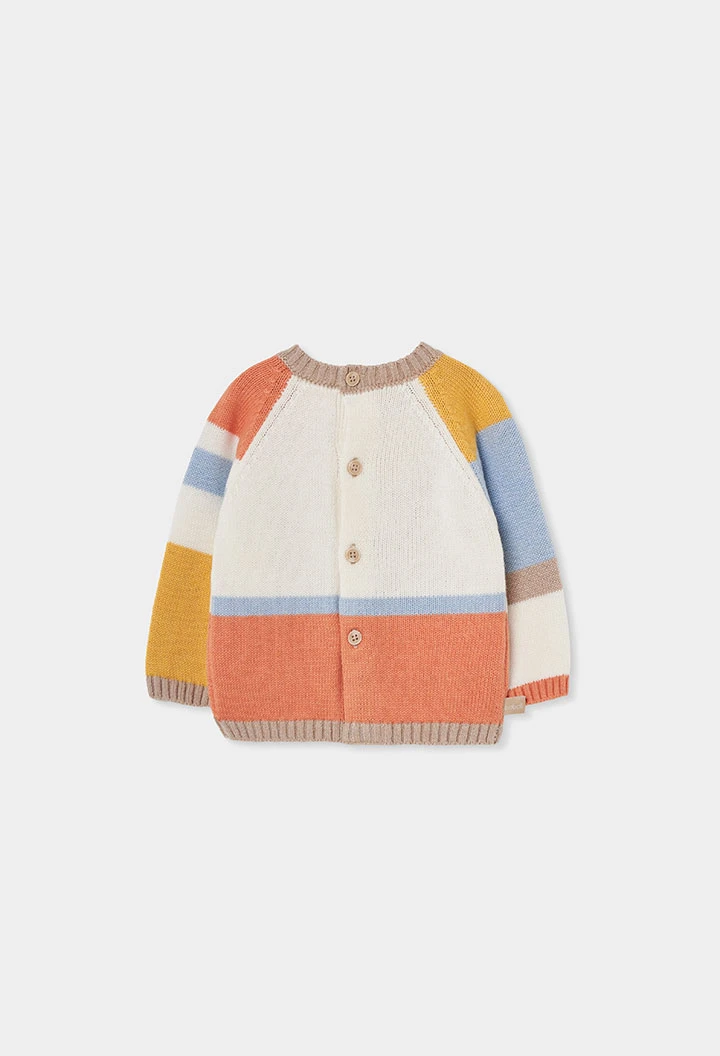 Pull bébé blanc cassé imprimé ourson