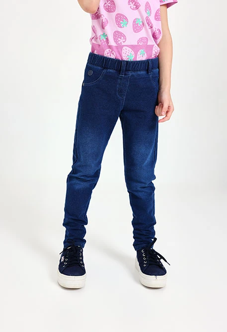 Pantalone in felpa denim per neonata in blu marino