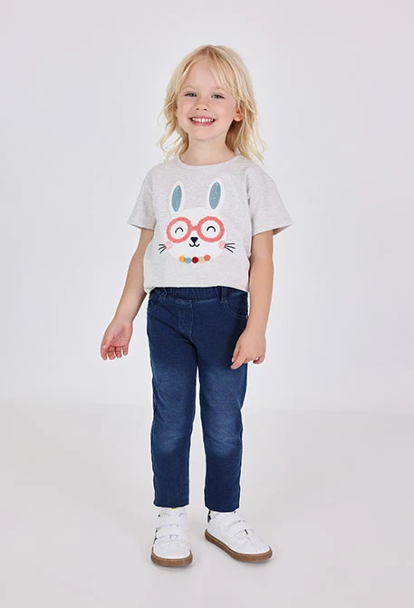 Pantalón felpa denim de bebé niña en azul marino