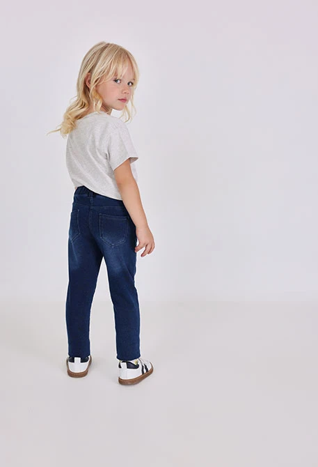 Pantalón felpa denim de bebé niña en azul marino
