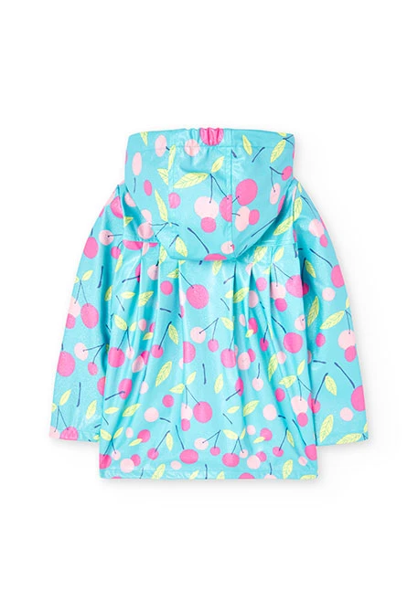 Hooded raincoat for baby girls with cherry print