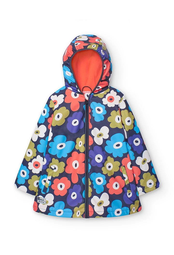 Baby girl\'s hooded raincoat with floral print