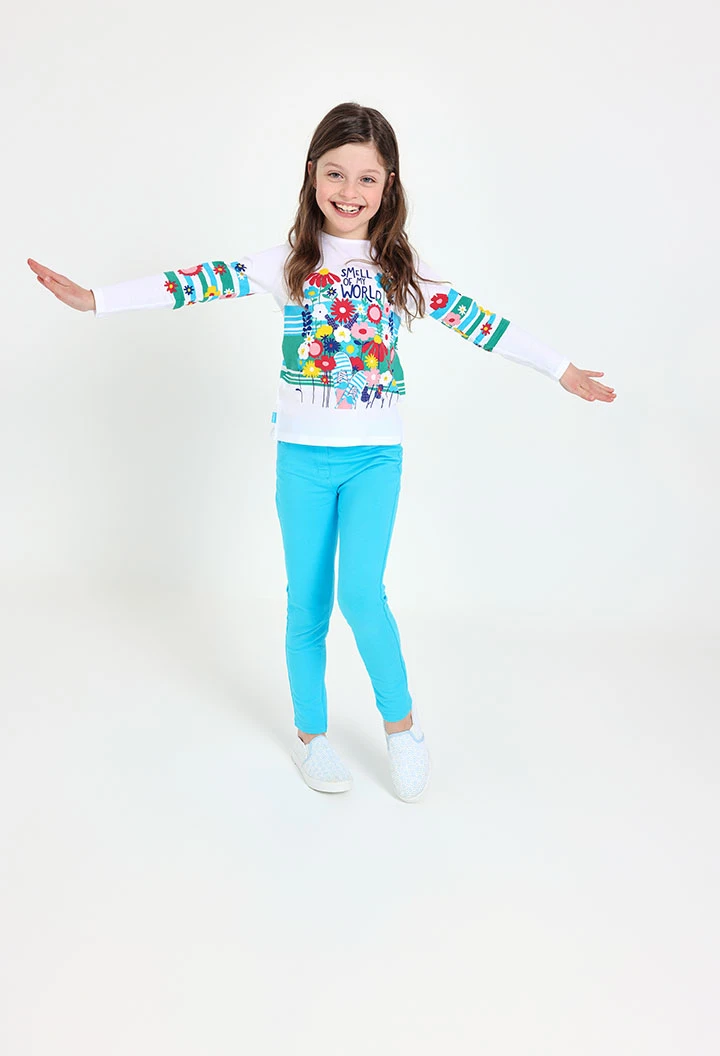Pantalone base in maglia per bambina in colore verde