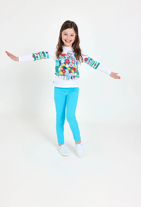 Pantalone base in maglia per bambina in colore verde