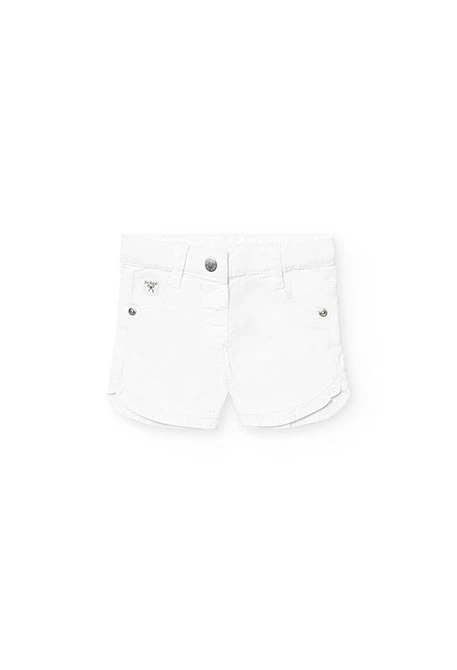 Short de gabardina elástica para bebé niña en color blanco