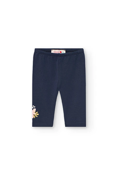 Basic baby girl\'s navy blue cropped knit leggings