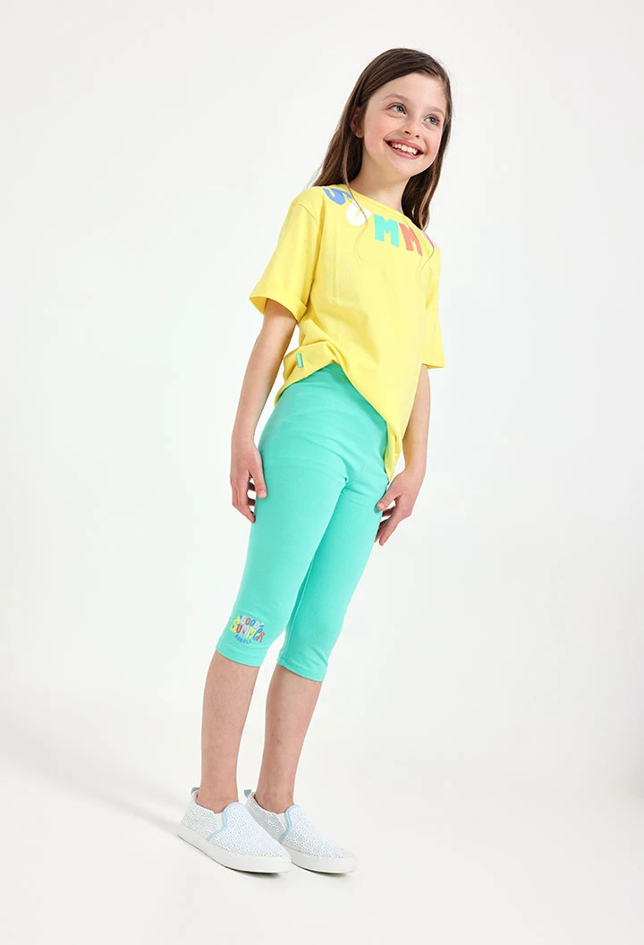 Leggings a maglia per bambina in colore verde.
