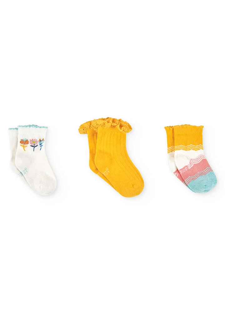 Confezione di calzini a maglia per neonata in giallo