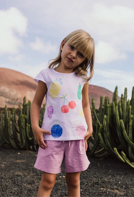 Pantaloncini in maglia per neonata di colore rosa