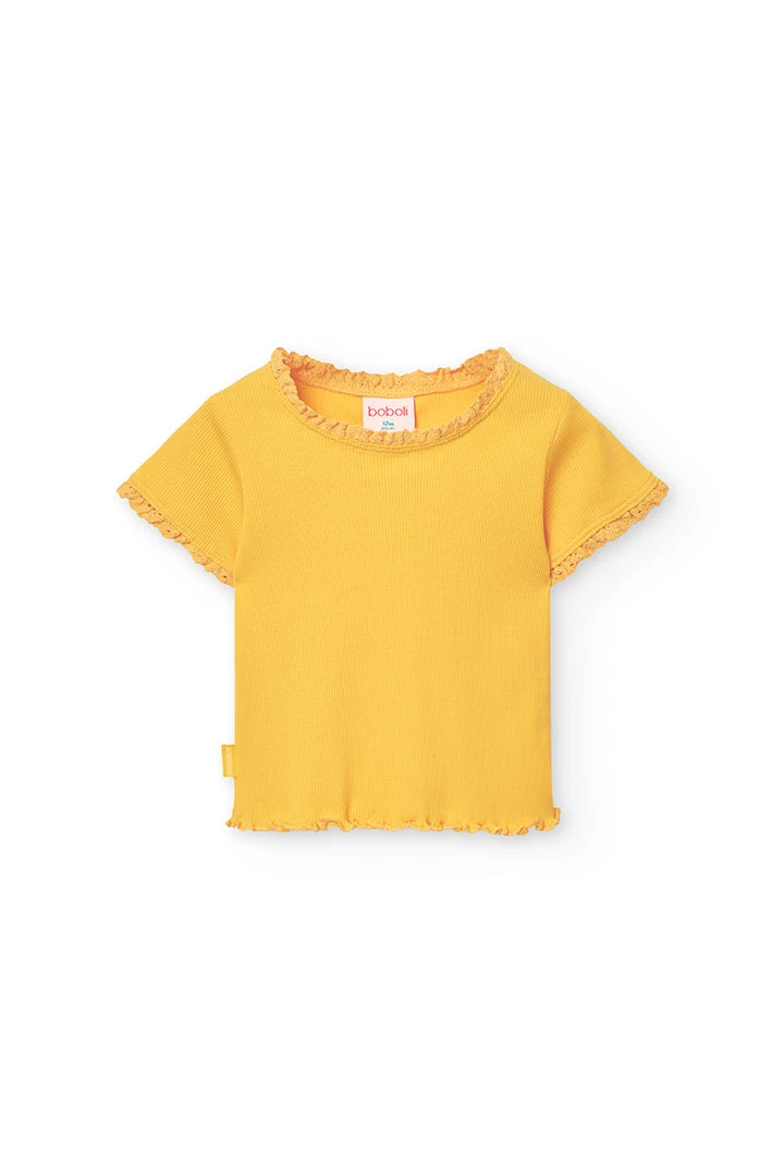 T-shirt de base en jersey pour bébé fille de couleur jaune.