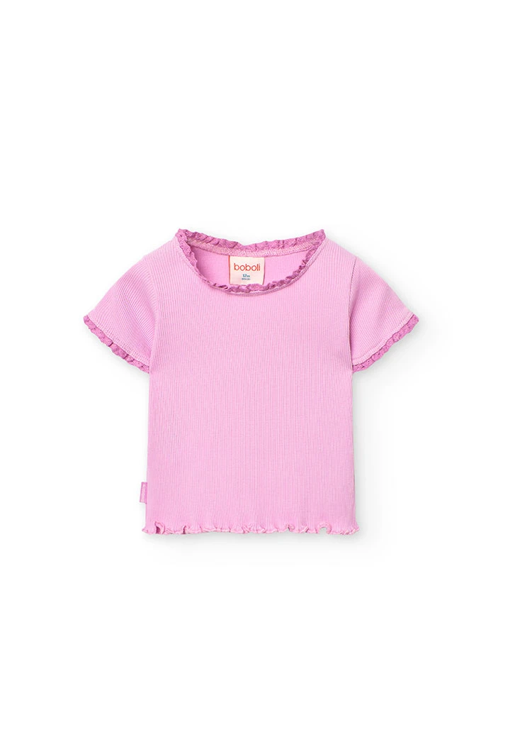 T-shirt basic di maglia per neonata in rosa