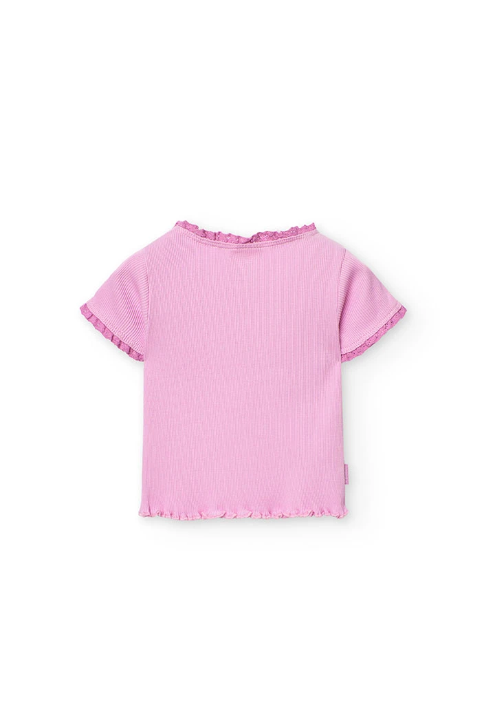 T-shirt basic di maglia per neonata in rosa