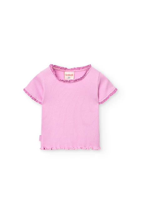 T-shirt basic di maglia per neonata in rosa
