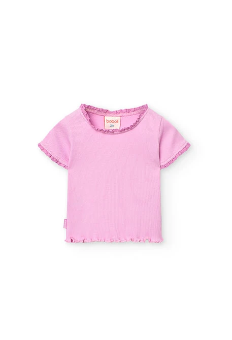 Camiseta básica de punto para bebé niña en rosa