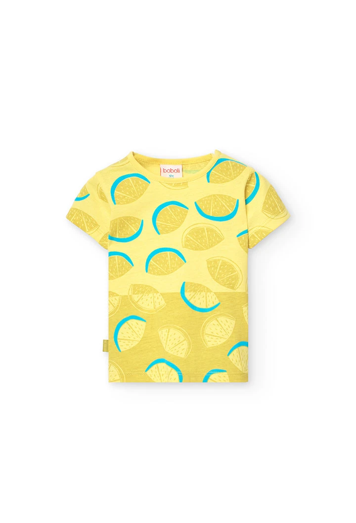 T-shirt en tricot basique pour bébé fille de couleur jaune.