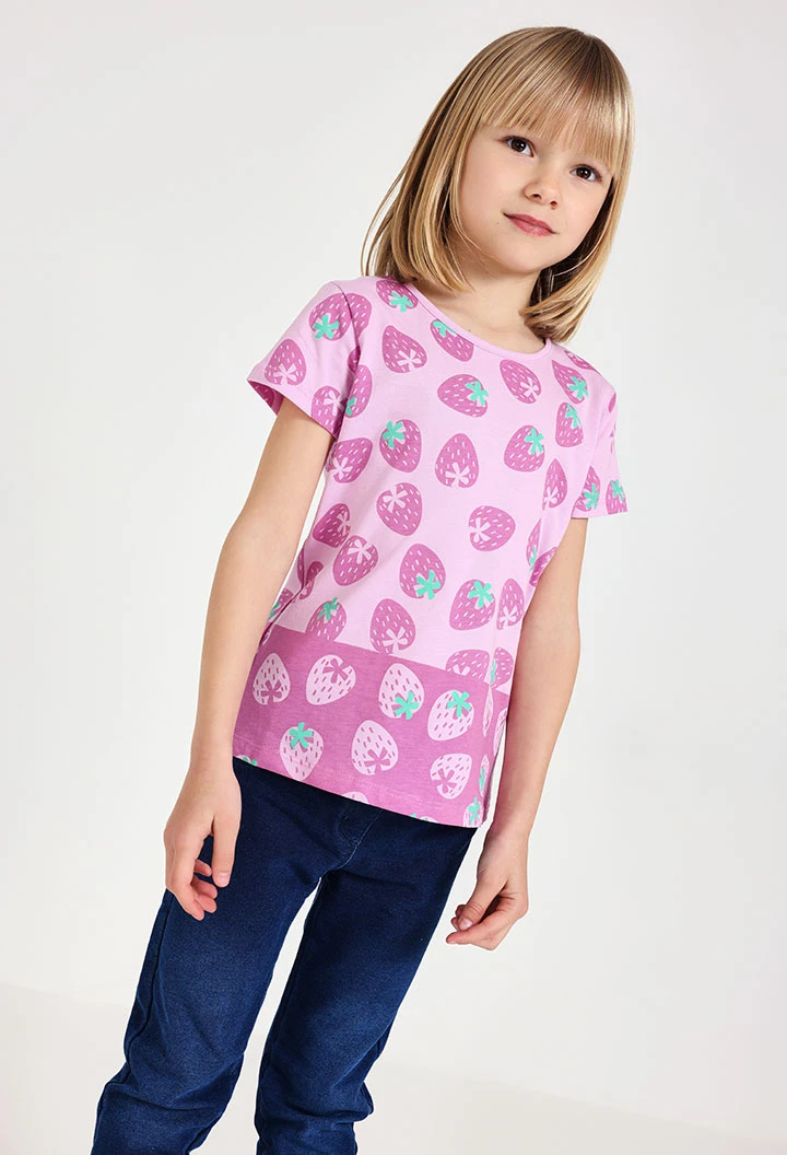 T-shirt basique en tricot pour bébé fille de couleur rose