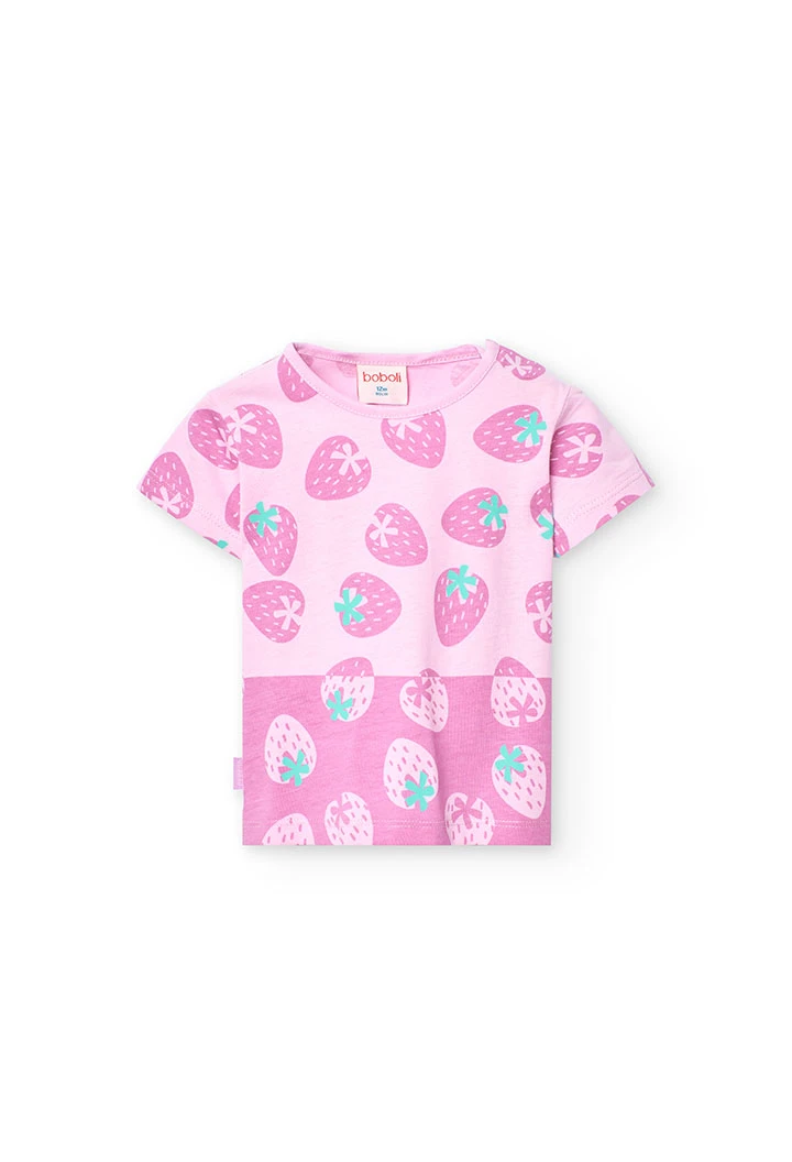 T-shirt basique en tricot pour bébé fille de couleur rose