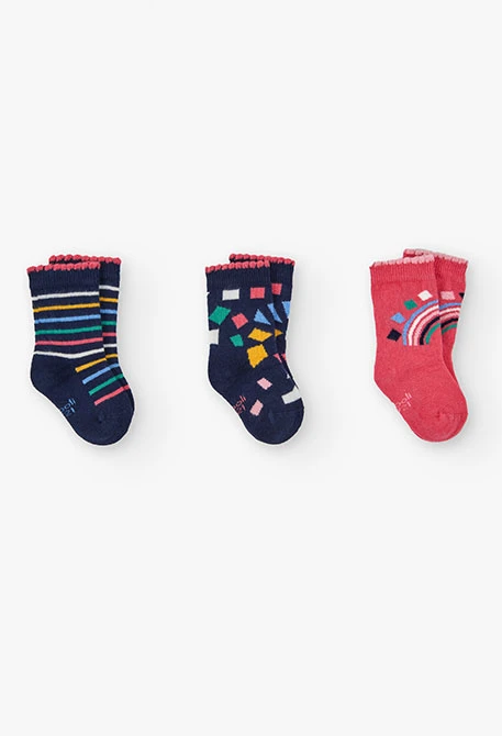 Pack rosa Socken mit geometrischen Regenbogenstreifen