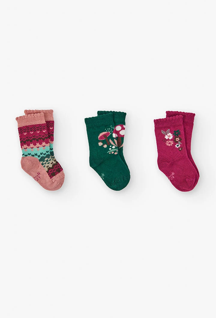 Pack of pink knitted and patterned socks